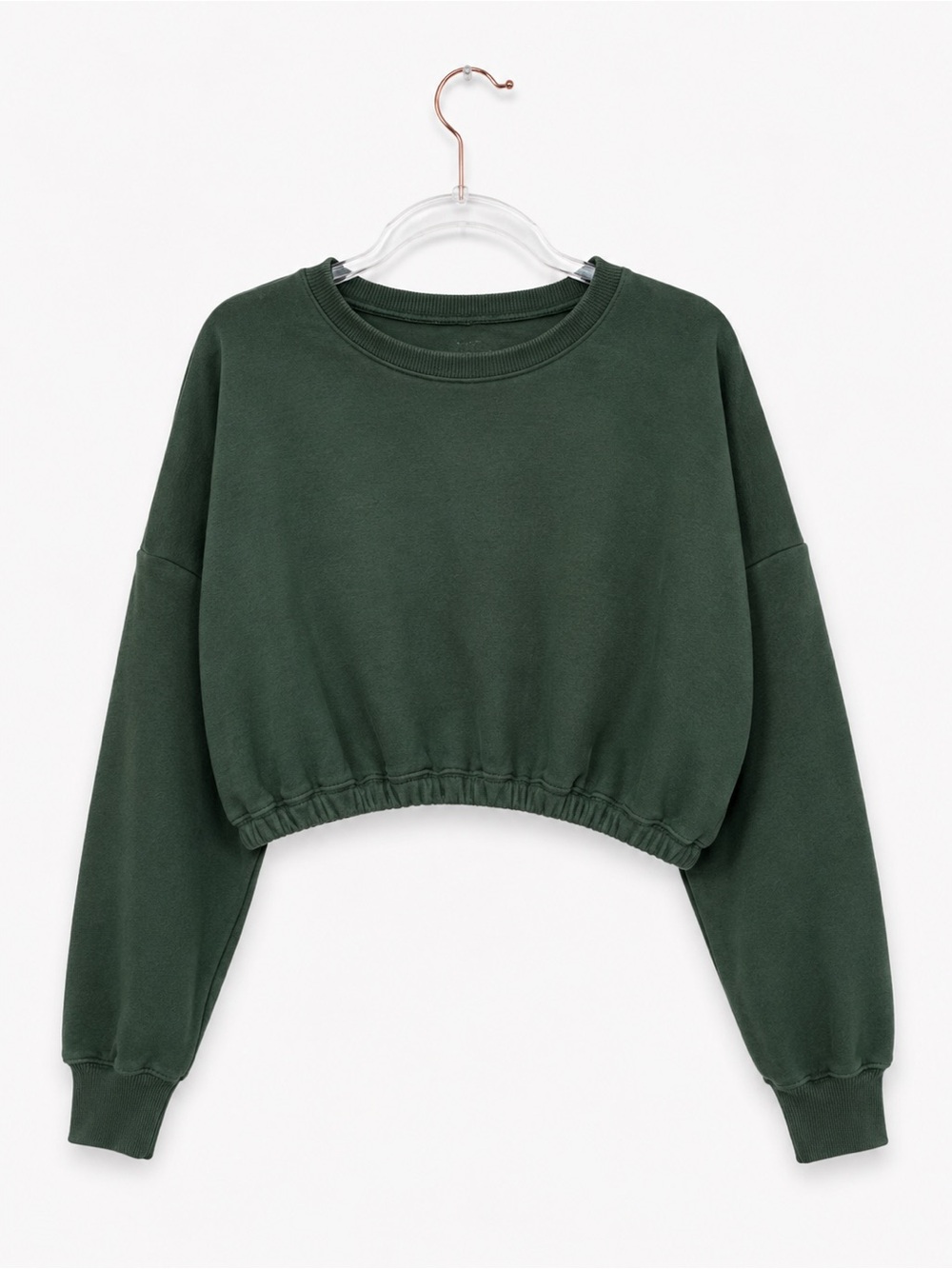 Hollister Cropped Crew Sweatshirt in Dark Green